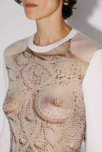 Top imprimé en tulle - White & Grey & Black