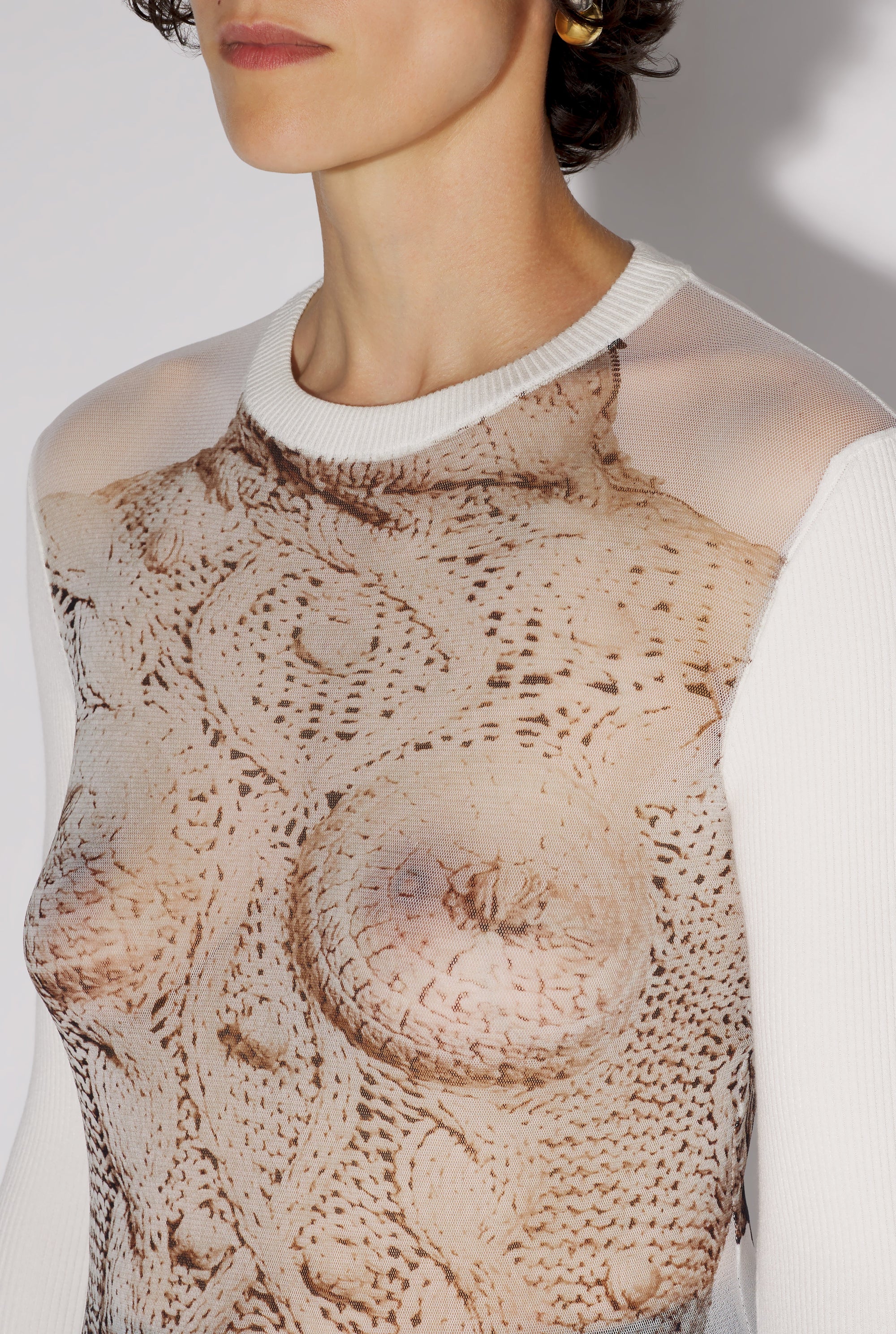 Top imprimé en tulle - White & Grey & Black