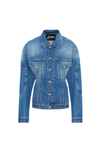 Veste cintrée à lacets en denim - Vintage Blue