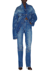 Veste cintrée à lacets en denim - Vintage Blue