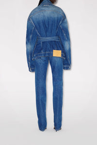 Veste cintrée à lacets en denim - Vintage Blue