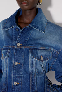 Veste cintrée à lacets en denim - Vintage Blue