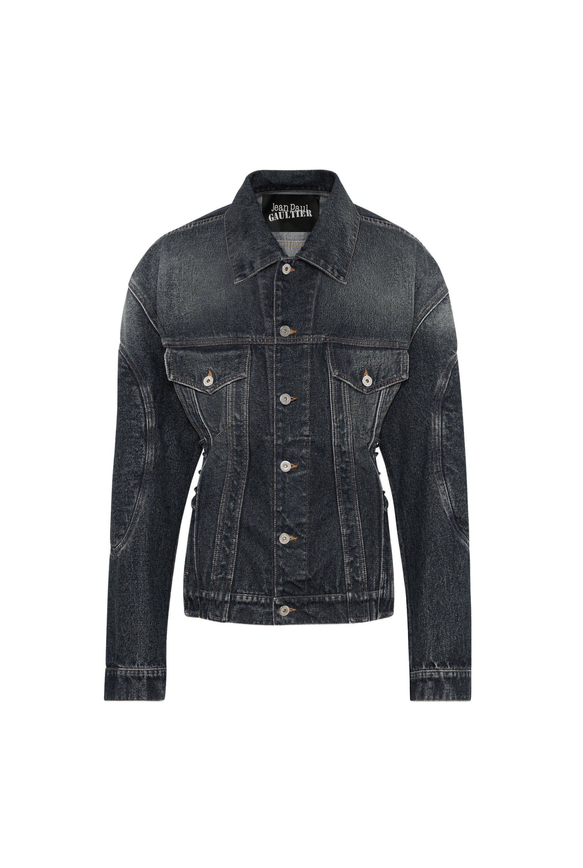 Slim-fit denim lace-up jacket - Vintage Black