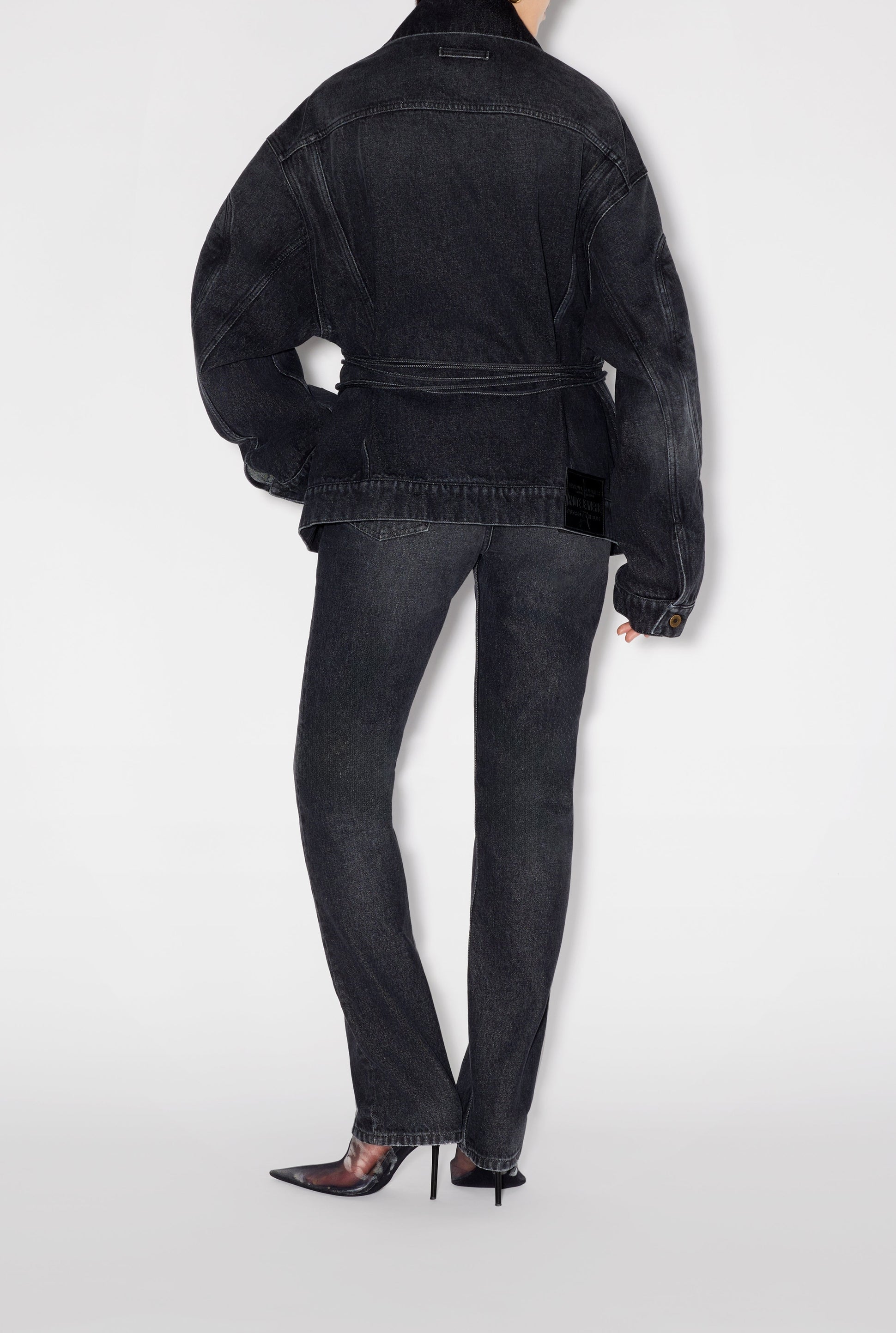 Slim-fit denim lace-up jacket - Vintage Black