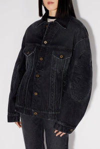 Slim-fit denim lace-up jacket - Vintage Black