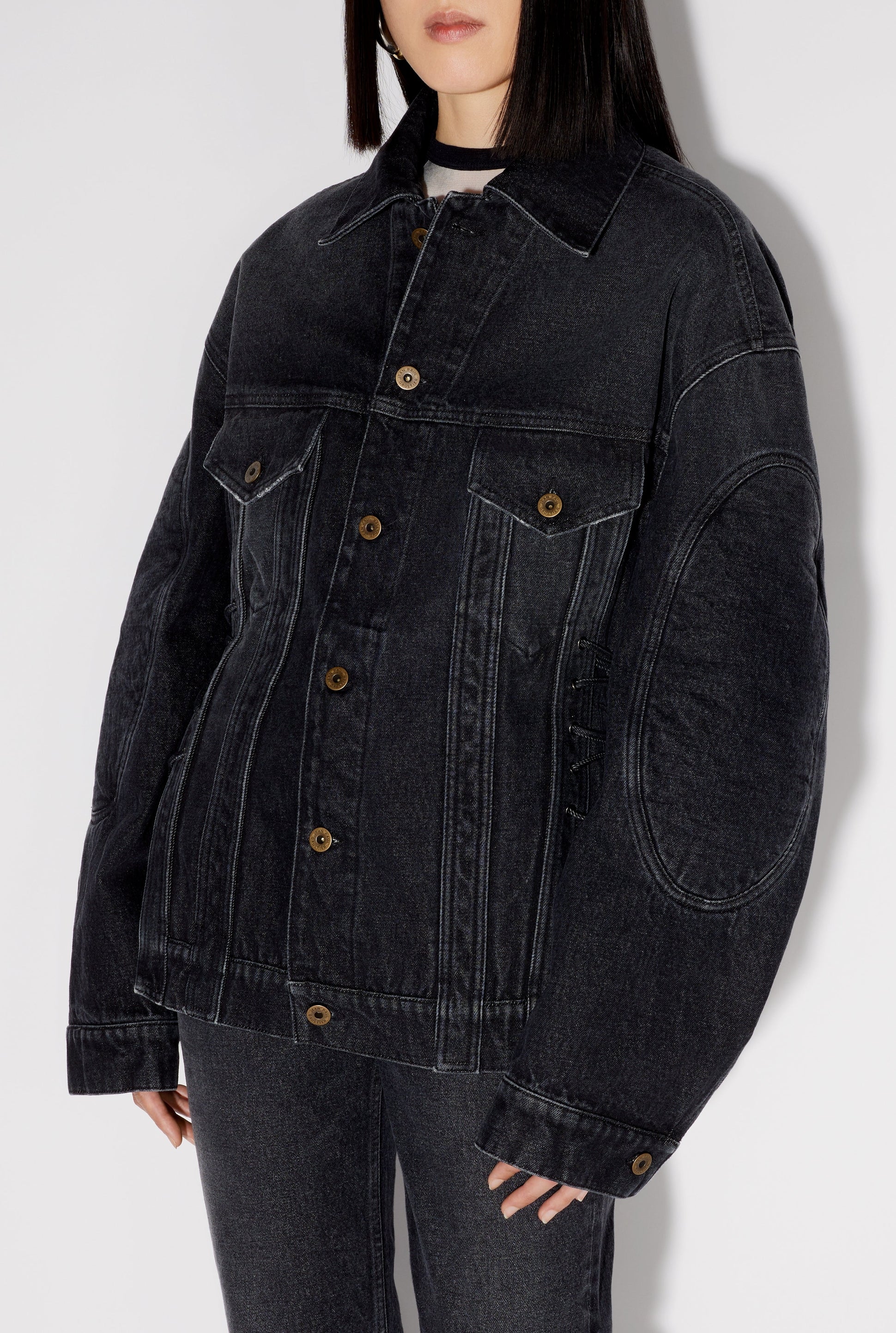 Slim-fit denim lace-up jacket - Vintage Black