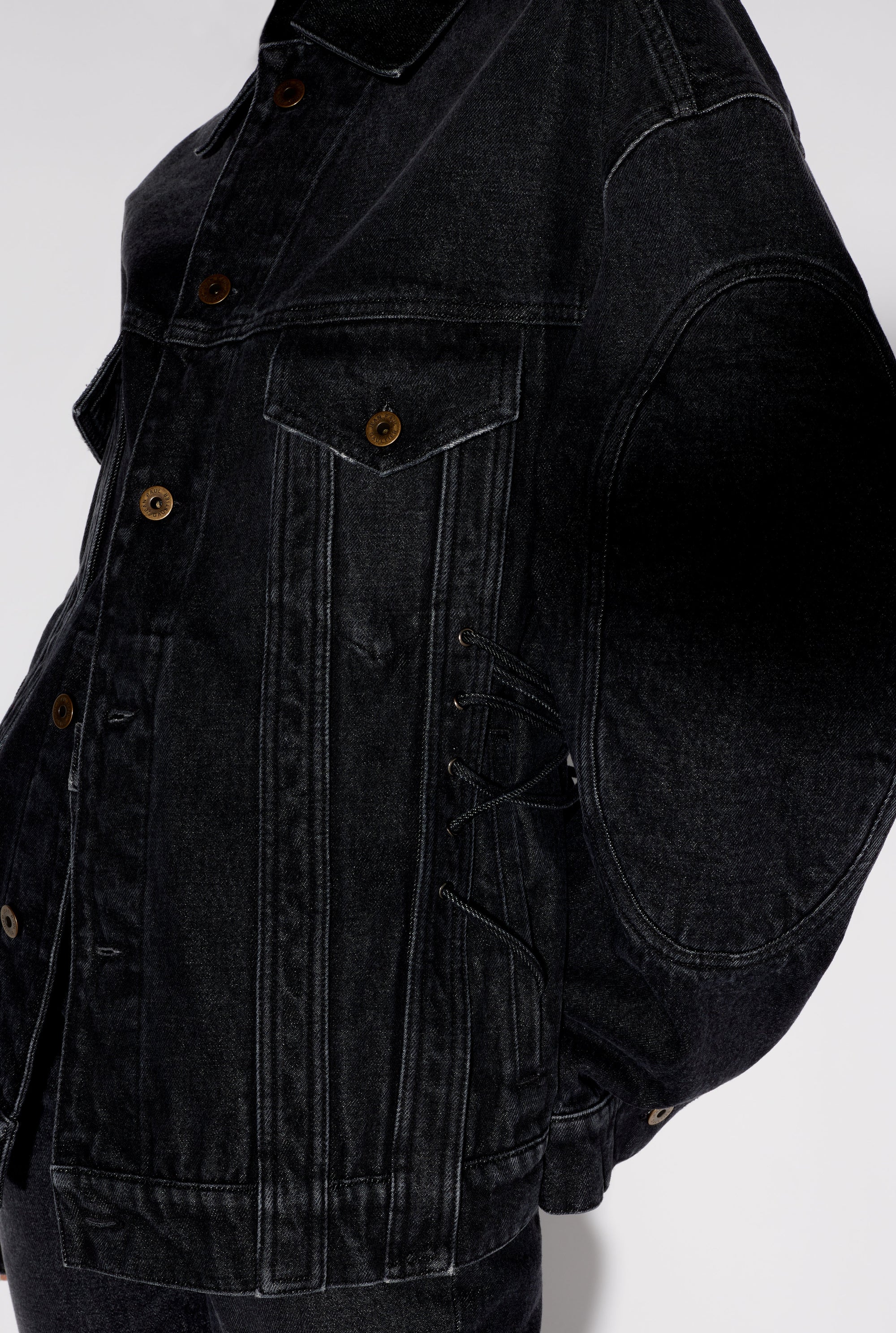 Slim-fit denim lace-up jacket - Vintage Black