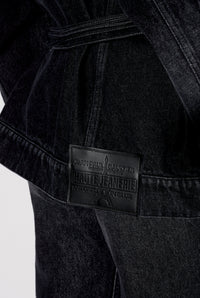 Slim-fit denim lace-up jacket - Vintage Black