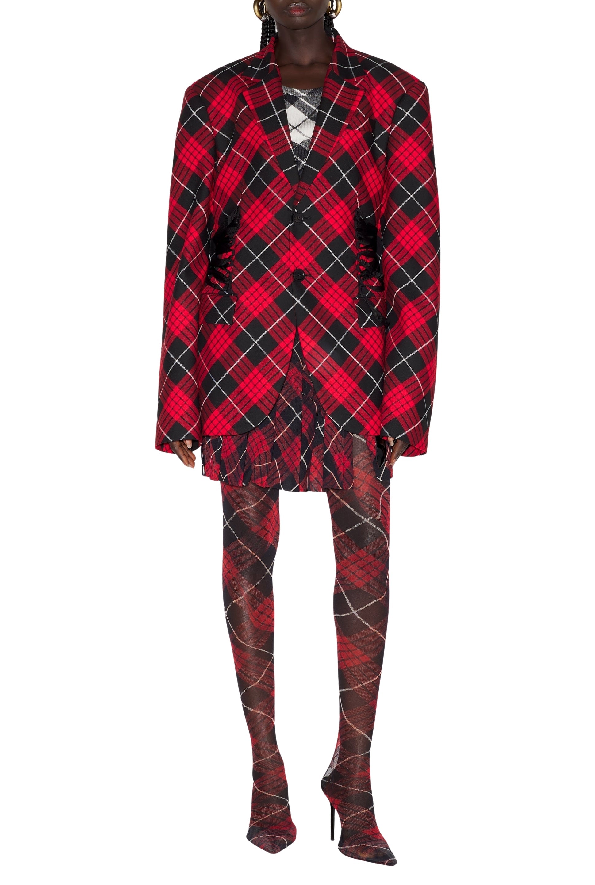 Blazer à motif tartan imprimée - Red & Black & White