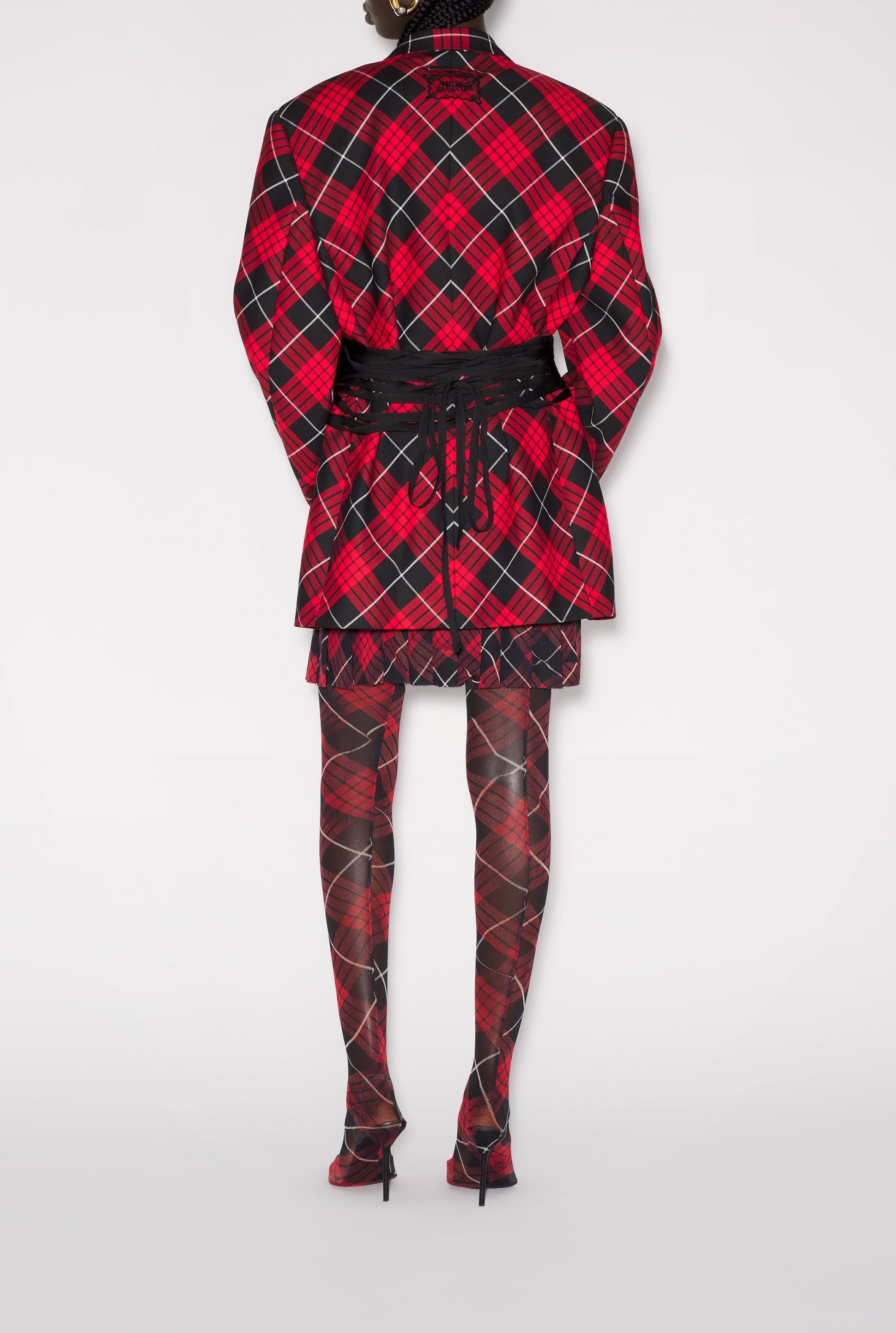 Blazer à motif tartan imprimée - Red & Black & White