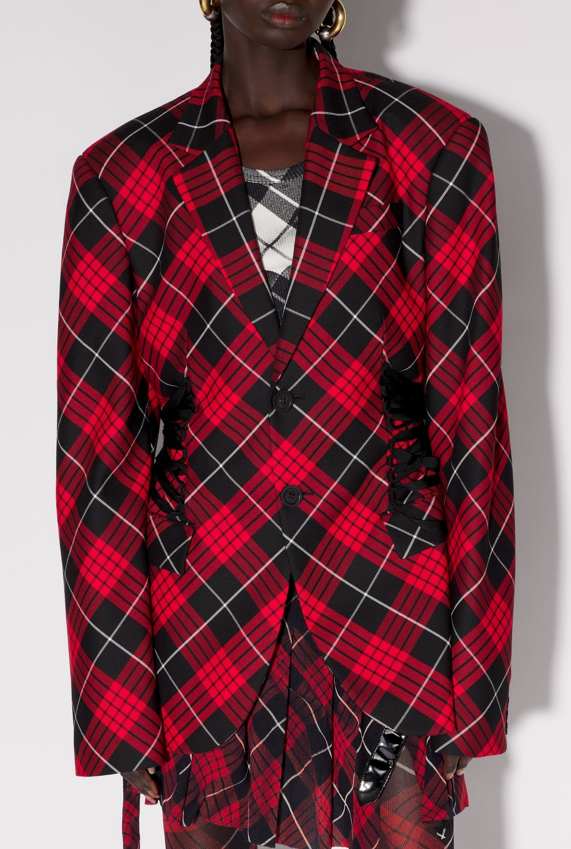 Blazer à motif tartan imprimée - Red & Black & White