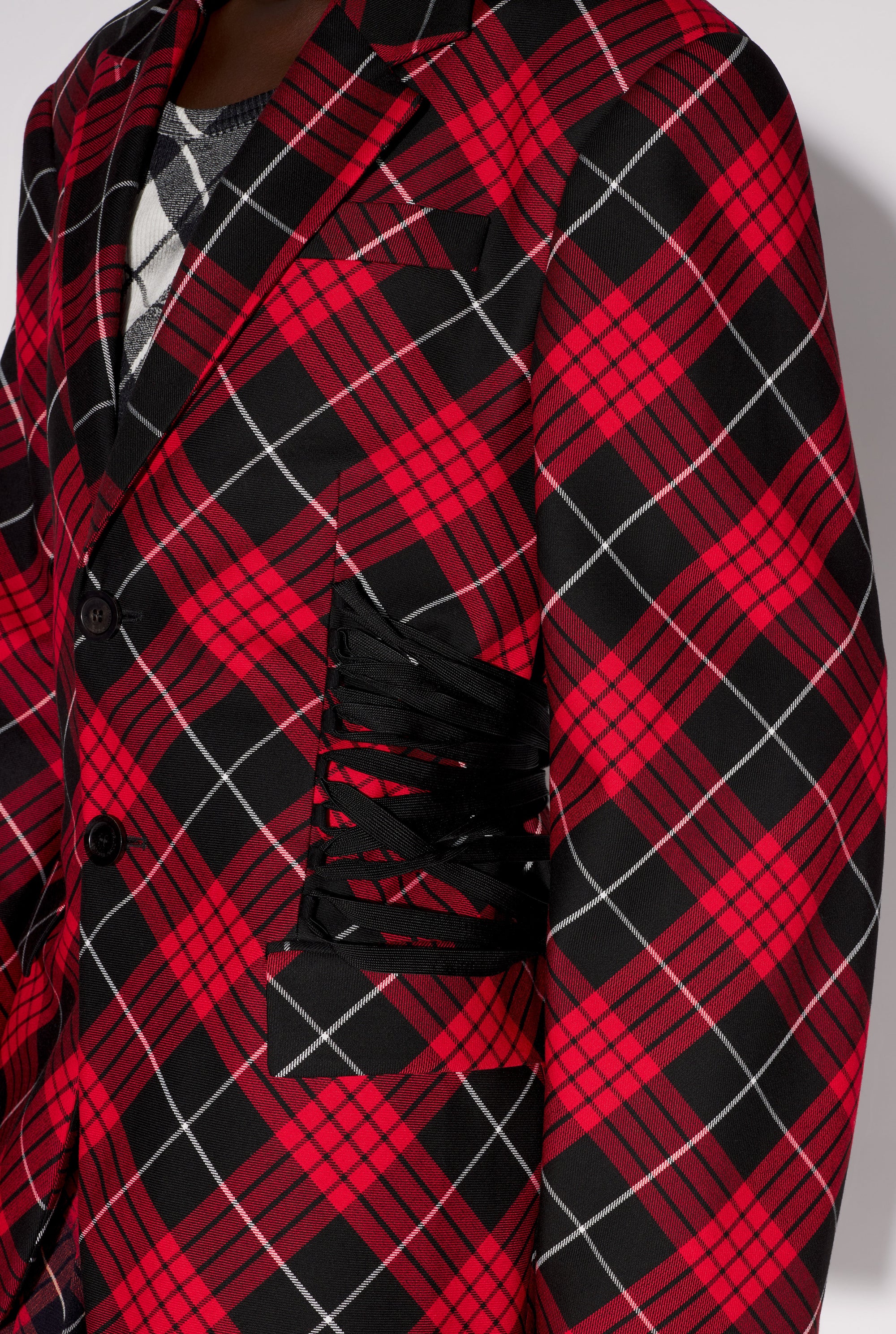 Blazer à motif tartan imprimée - Red & Black & White