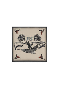 Unisex silk Tattoo Bird print scarf - Ecru & Black & Red