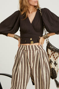 Blouse courte Gin croisée - Dark Brown