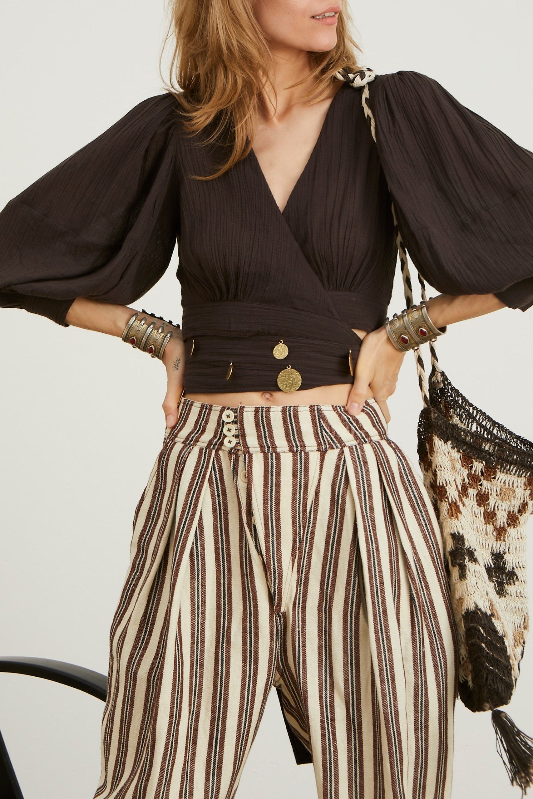 Blouse courte Gin croisée - Dark Brown