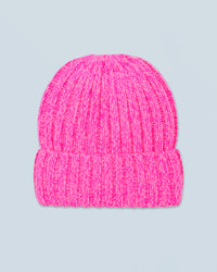 BRIGHT PINK MOULINE / NEW / QTY : 76 / Bonnet à Revers à Côtes - Bright Pink Mouline