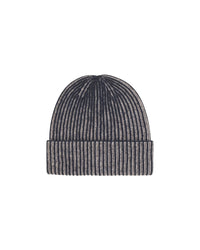Bonnet à revers en cachemire - Bleu Chiné