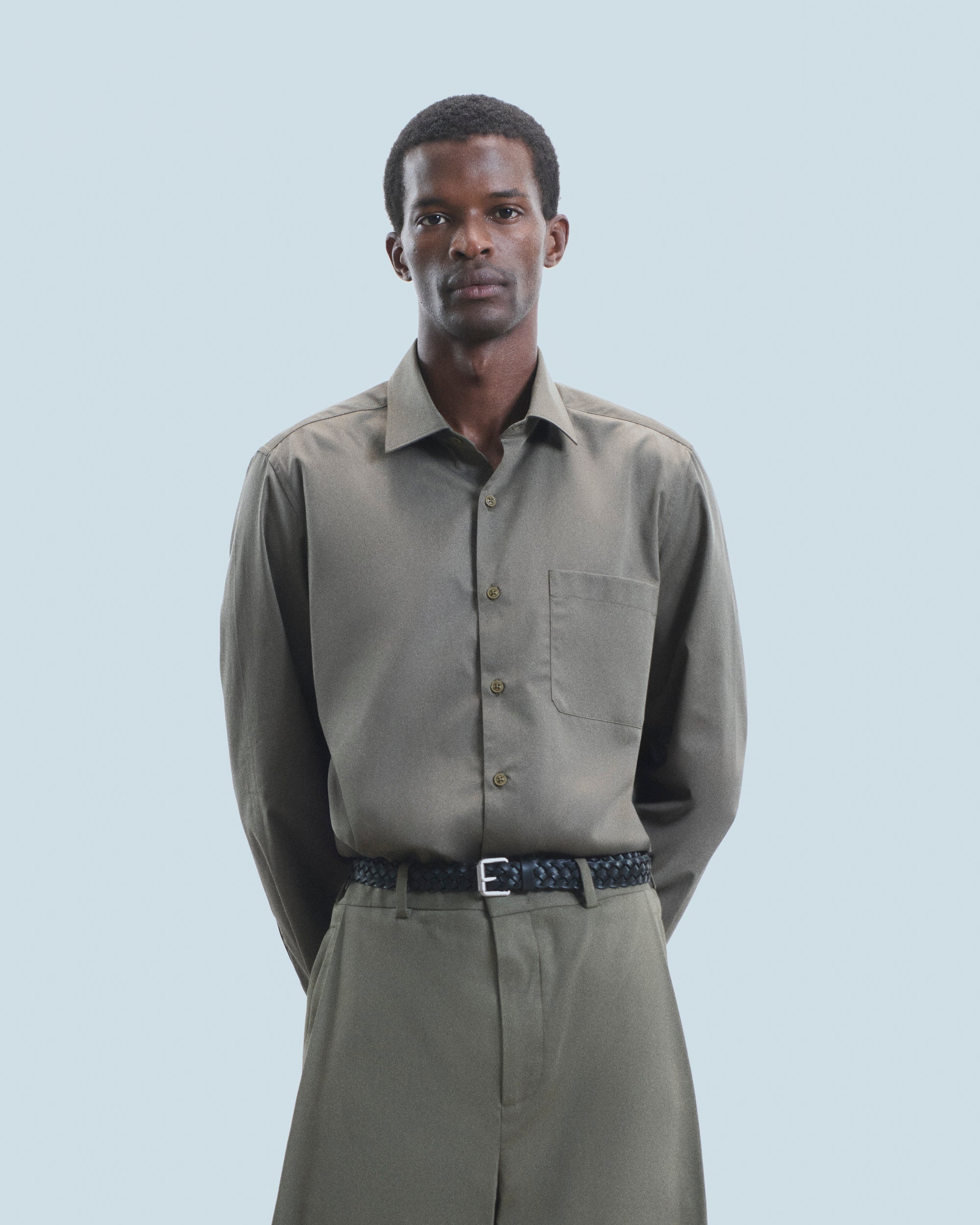KAKI / NEW / QTY : 62 / Chemise Manches Longues Uni Broderie - Kaki