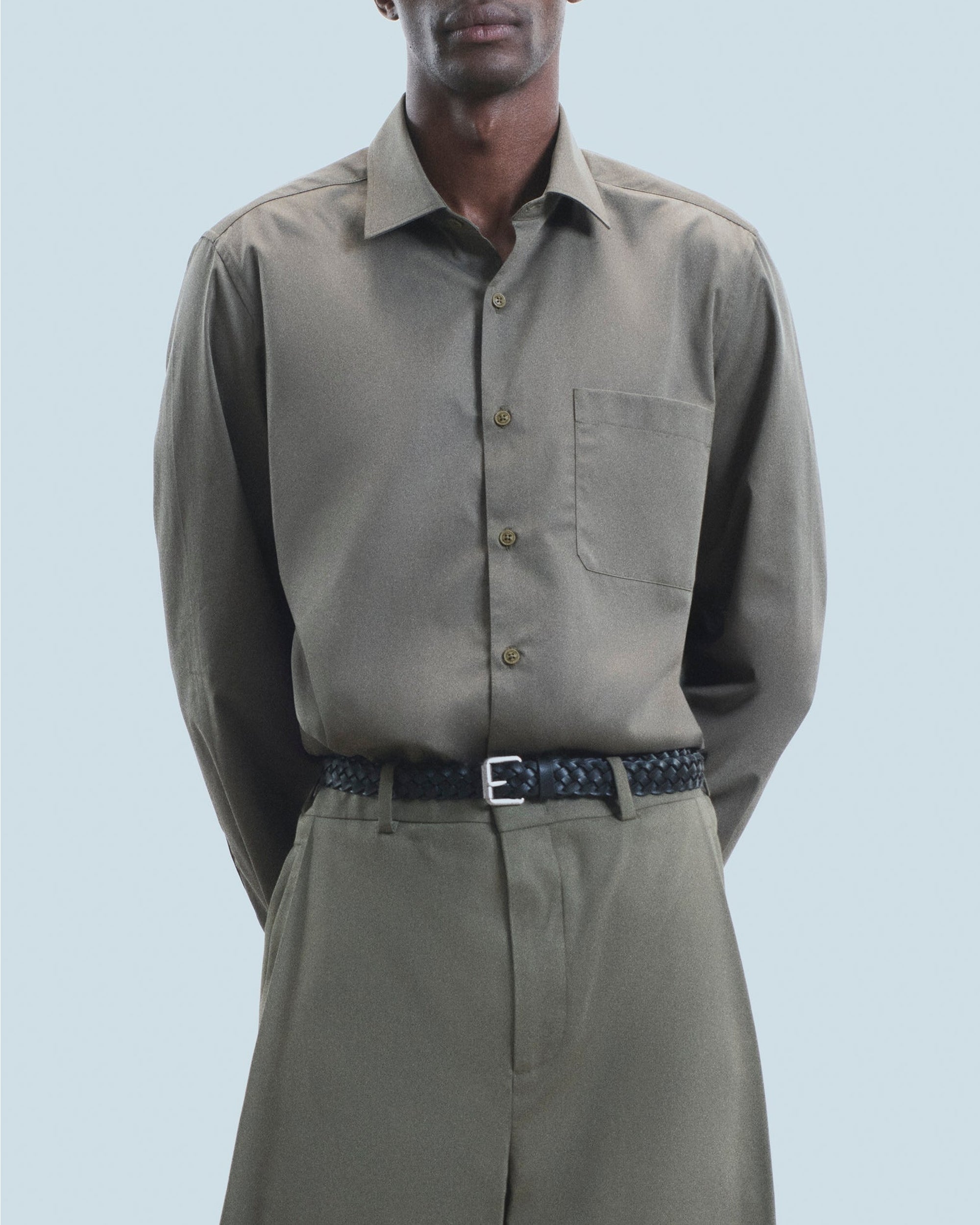 Chemise à manches longues brodée - Kaki