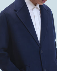 Manteau long double face en laine - Navy