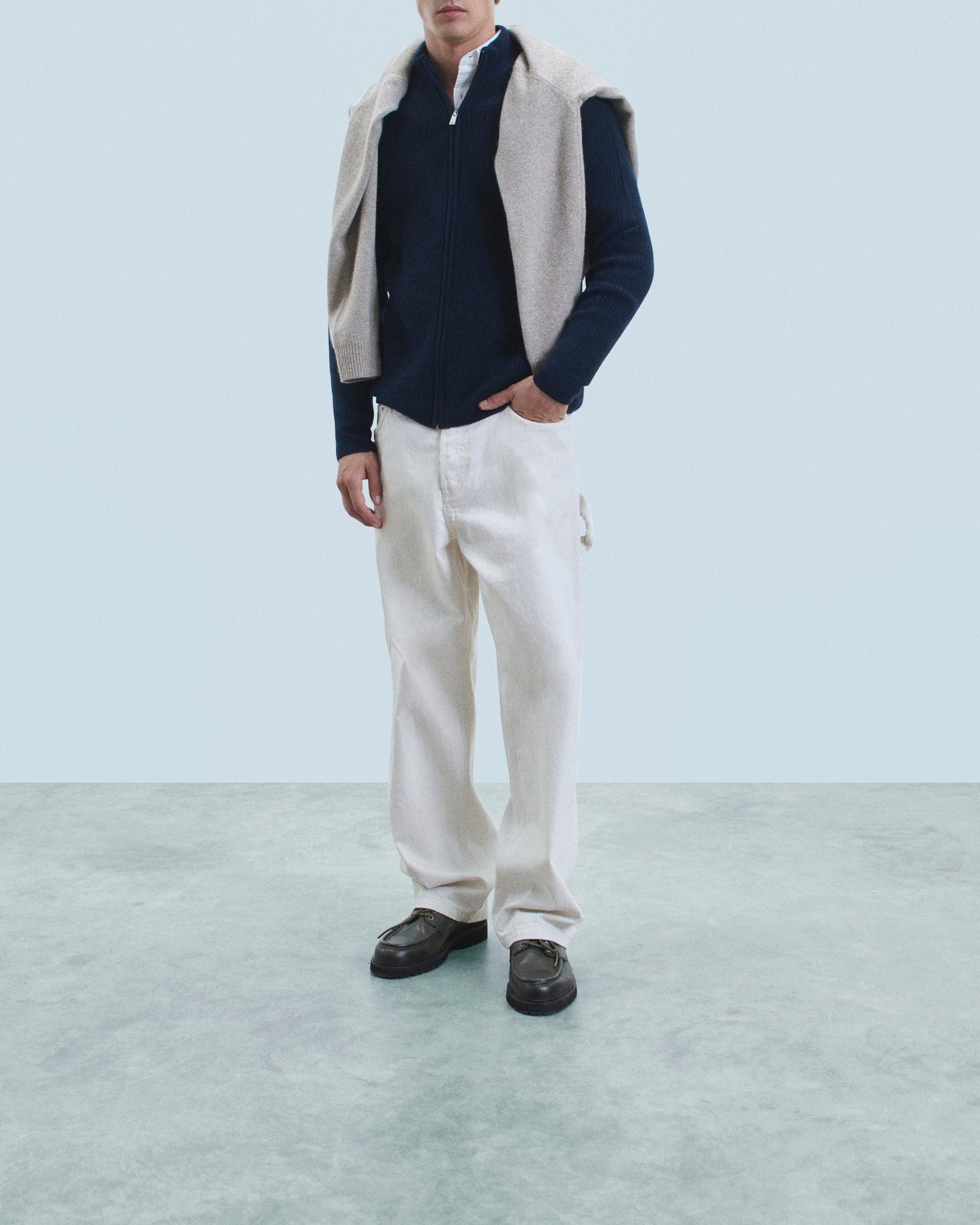 Gilet à côtes zippé en cachemire - Navy