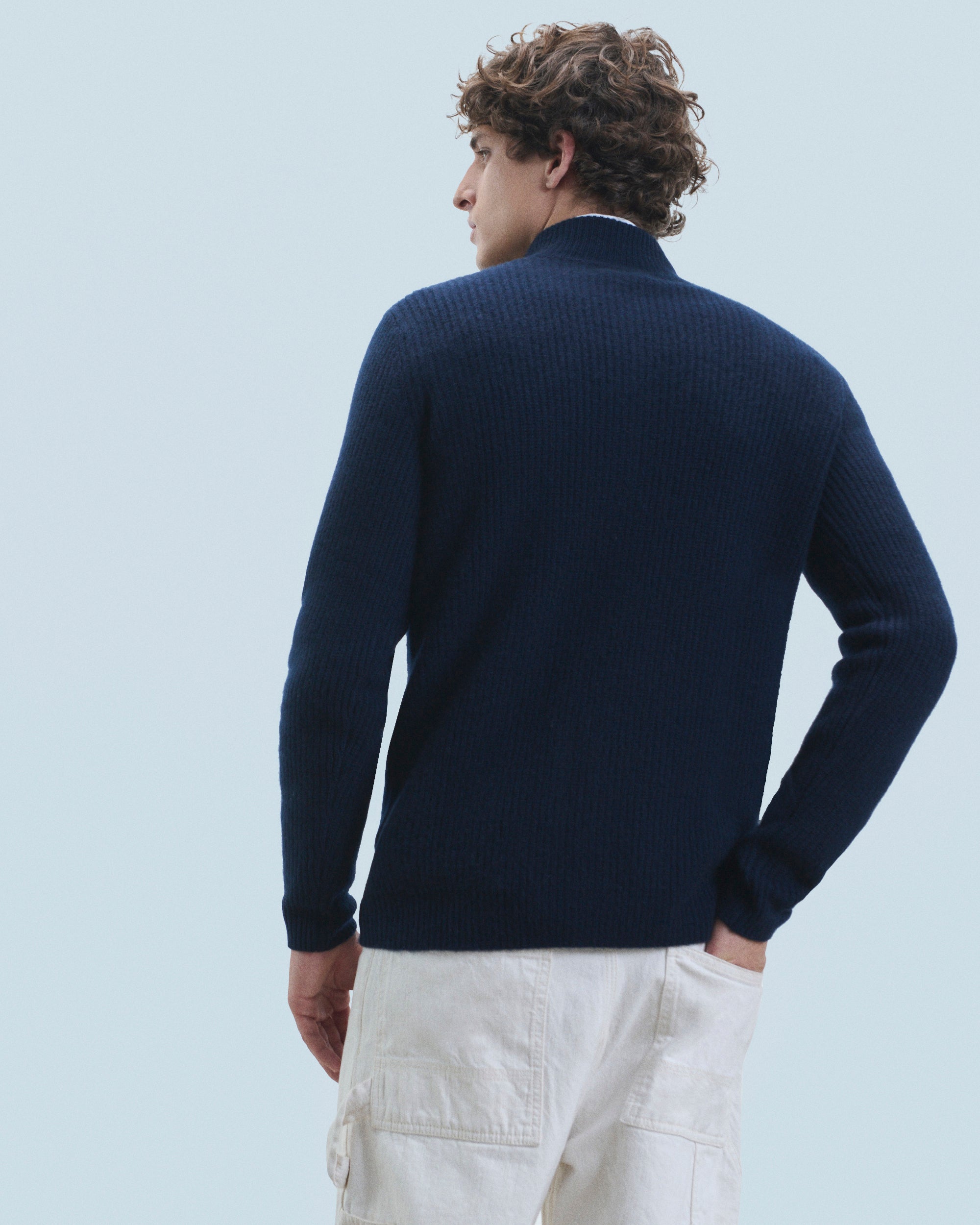 NAVY / NEW / QTY : 2 / Pull Gilet à Cotes Zippé - Navy