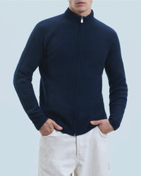 Gilet à côtes zippé en cachemire - Navy