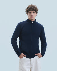 NAVY / NEW / QTY : 2 / Pull Gilet à Cotes Zippé - Navy