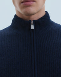 Gilet à côtes zippé en cachemire - Navy