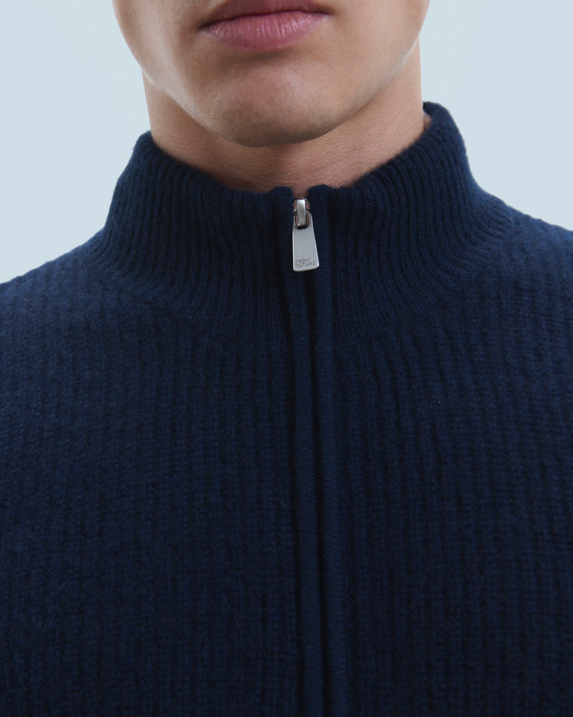 Gilet à côtes zippé en cachemire - Navy