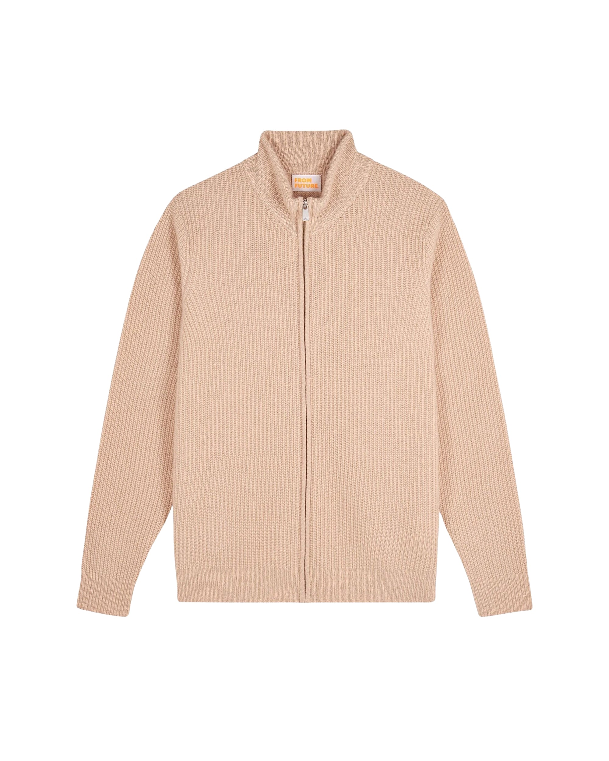 Gilet à côtes zippé en cachemire - Beige
