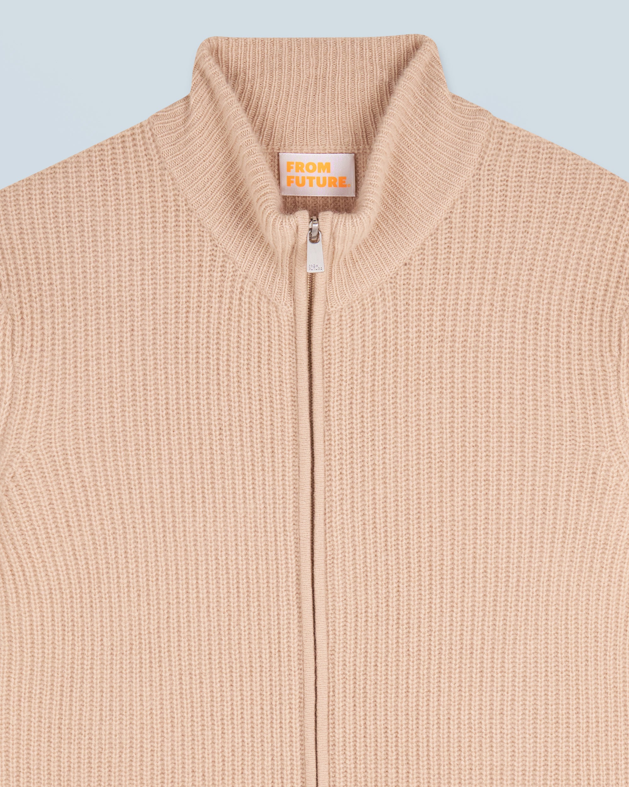 Gilet à côtes zippé en cachemire - Beige