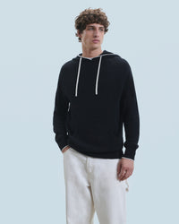 NOIR / NEW / QTY : 1 / Pull Hoodie Liserets Contrastes Léger - Noir