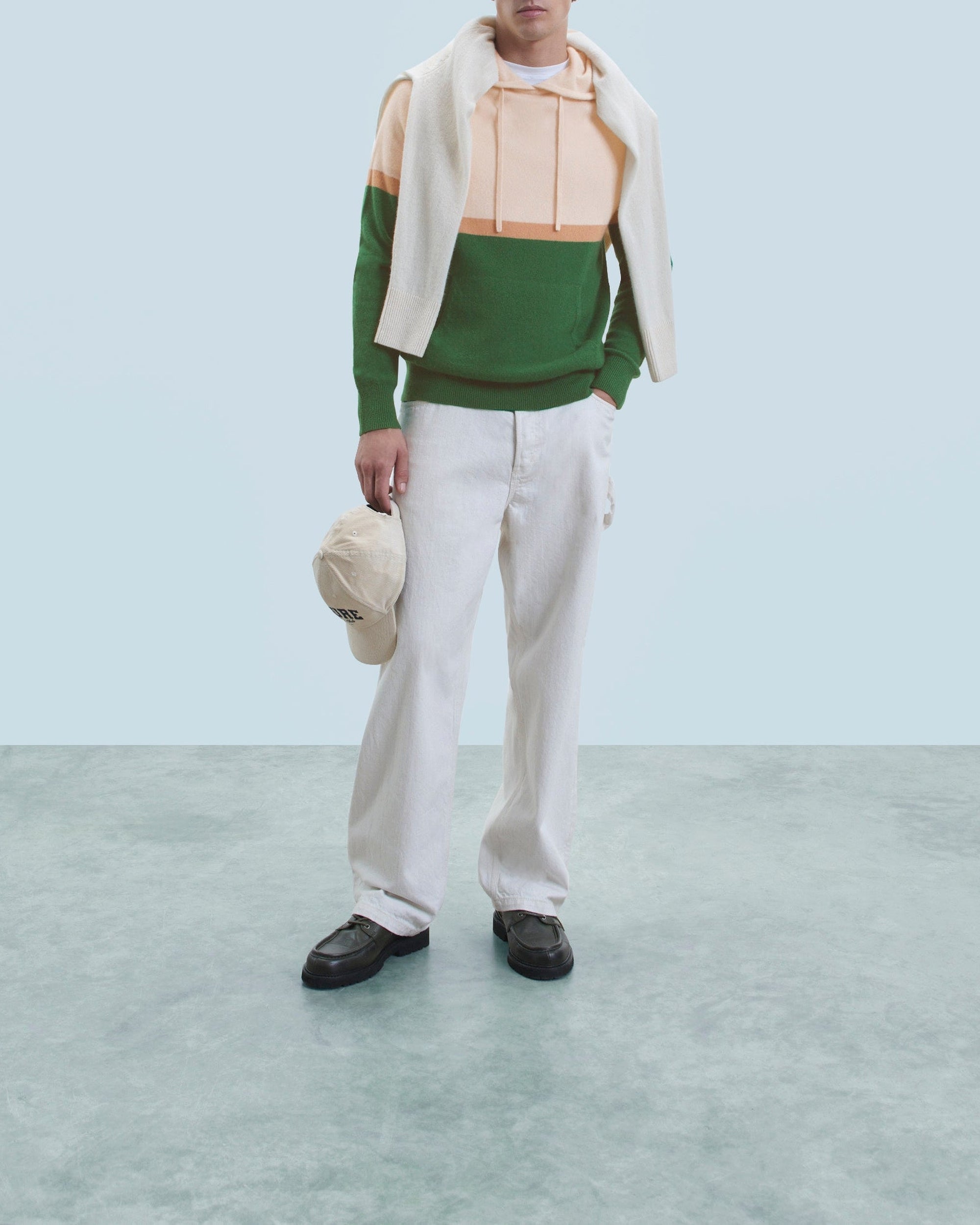 Color Block cashmere hoodie - Forest Green