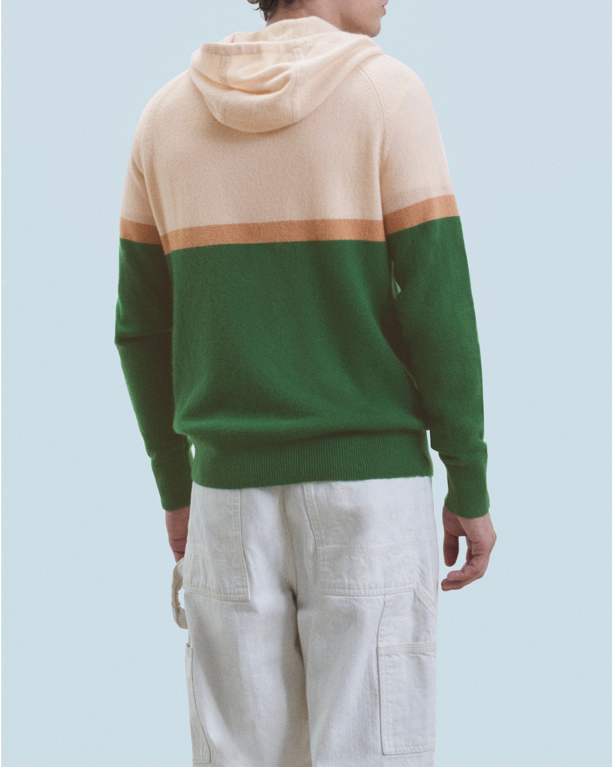 Color Block cashmere hoodie - Forest Green