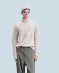 BEIGE CHINÉ / NEW / QTY : 14 / Pull Col Roulé Torsades - Beige Chiné