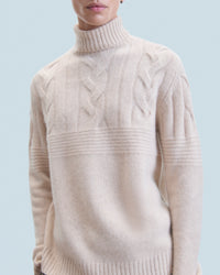 BEIGE CHINÉ / NEW / QTY : 14 / Pull Col Roulé Torsades - Beige Chiné
