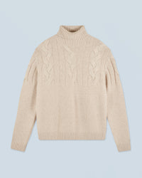 BEIGE CHINÉ / NEW / QTY : 14 / Pull Col Roulé Torsades - Beige Chiné
