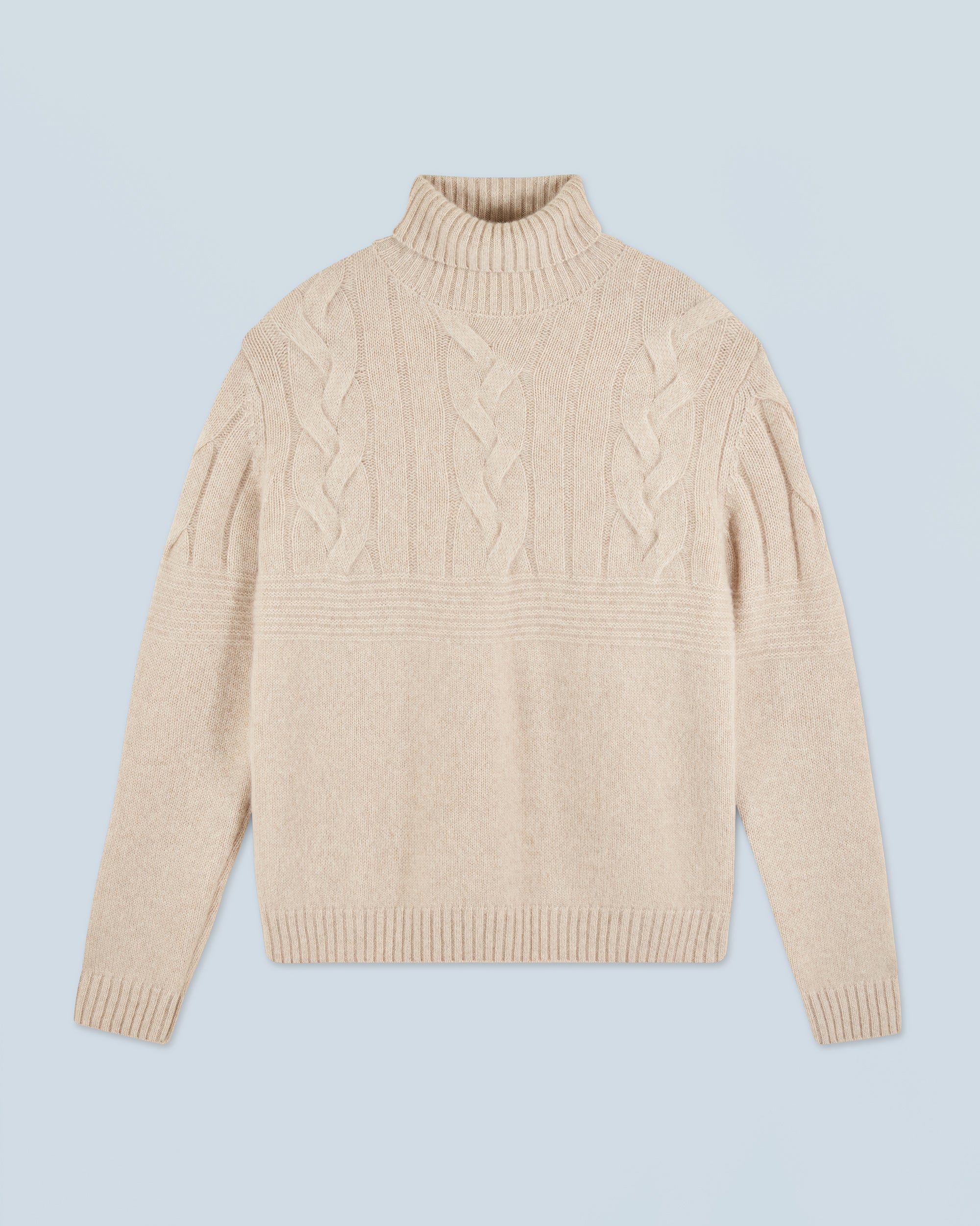 BEIGE CHINÉ / NEW / QTY : 14 / Pull Col Roulé Torsades - Beige Chiné