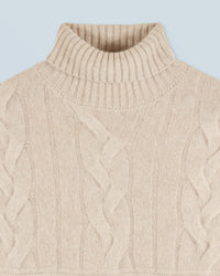 BEIGE CHINÉ / NEW / QTY : 14 / Pull Col Roulé Torsades - Beige Chiné