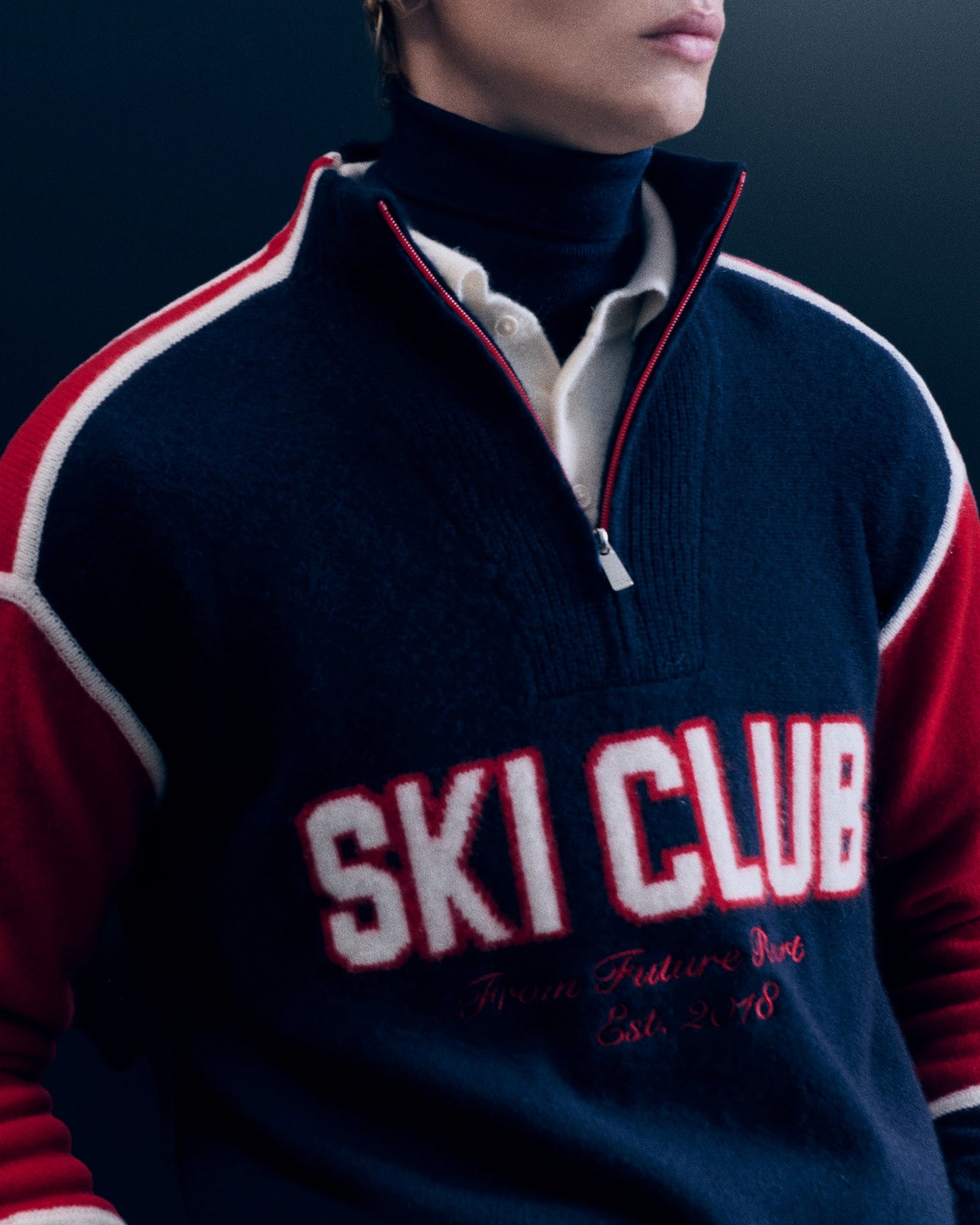 Pull à col camionneur Ski Club en cachemire - Navy