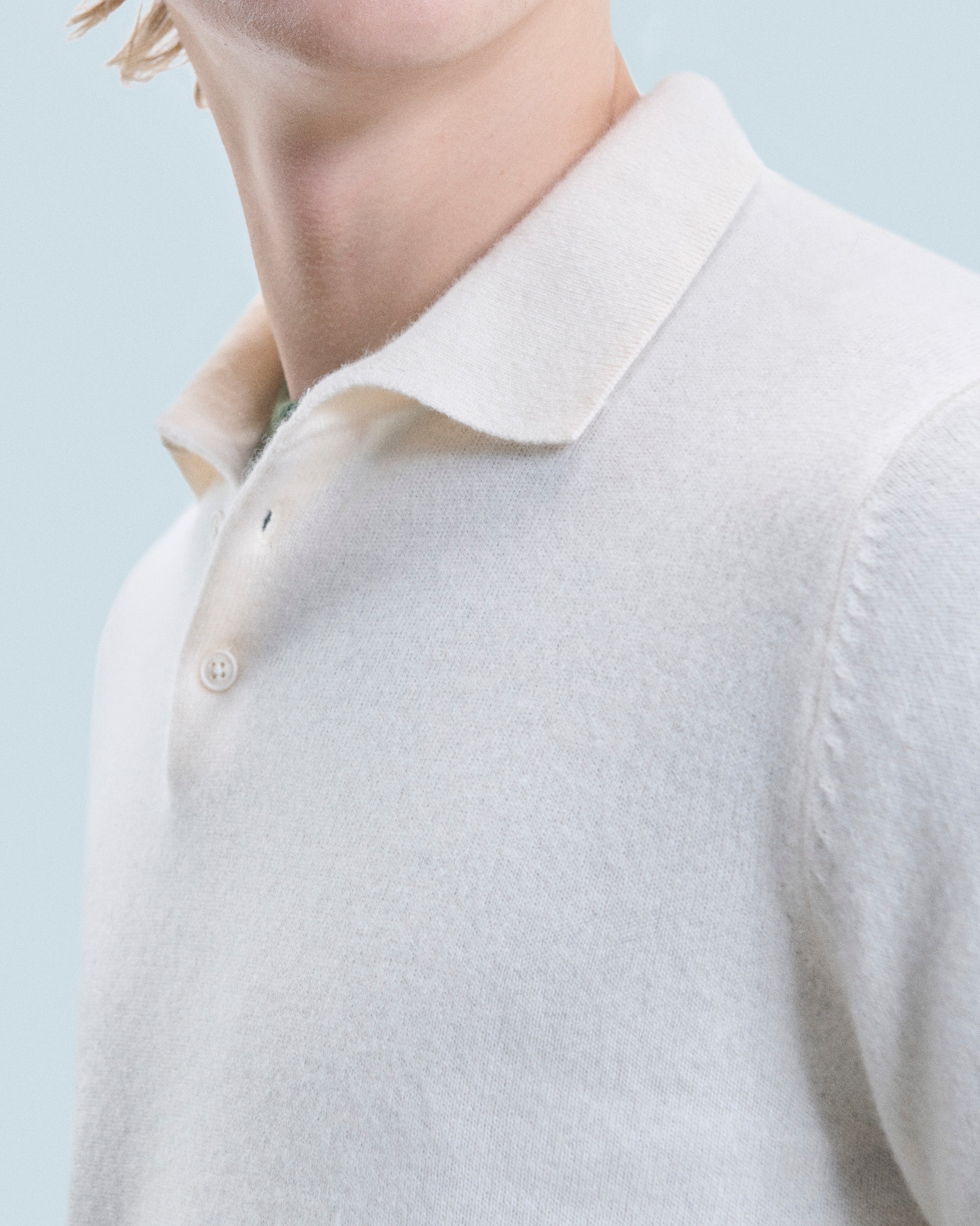 Pull à col polo basique en cachemire - Ecru
