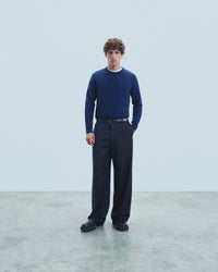 Y. ONLY PORTE / DARK BLUE MOULINE / NEW / QTY : 0 / Pull Col Rond Basique - Dark Blue Mouline