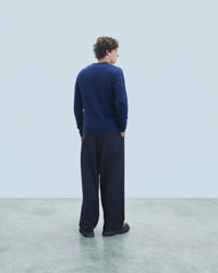 Y. ONLY PORTE / DARK BLUE MOULINE / NEW / QTY : 0 / Pull Col Rond Basique - Dark Blue Mouline