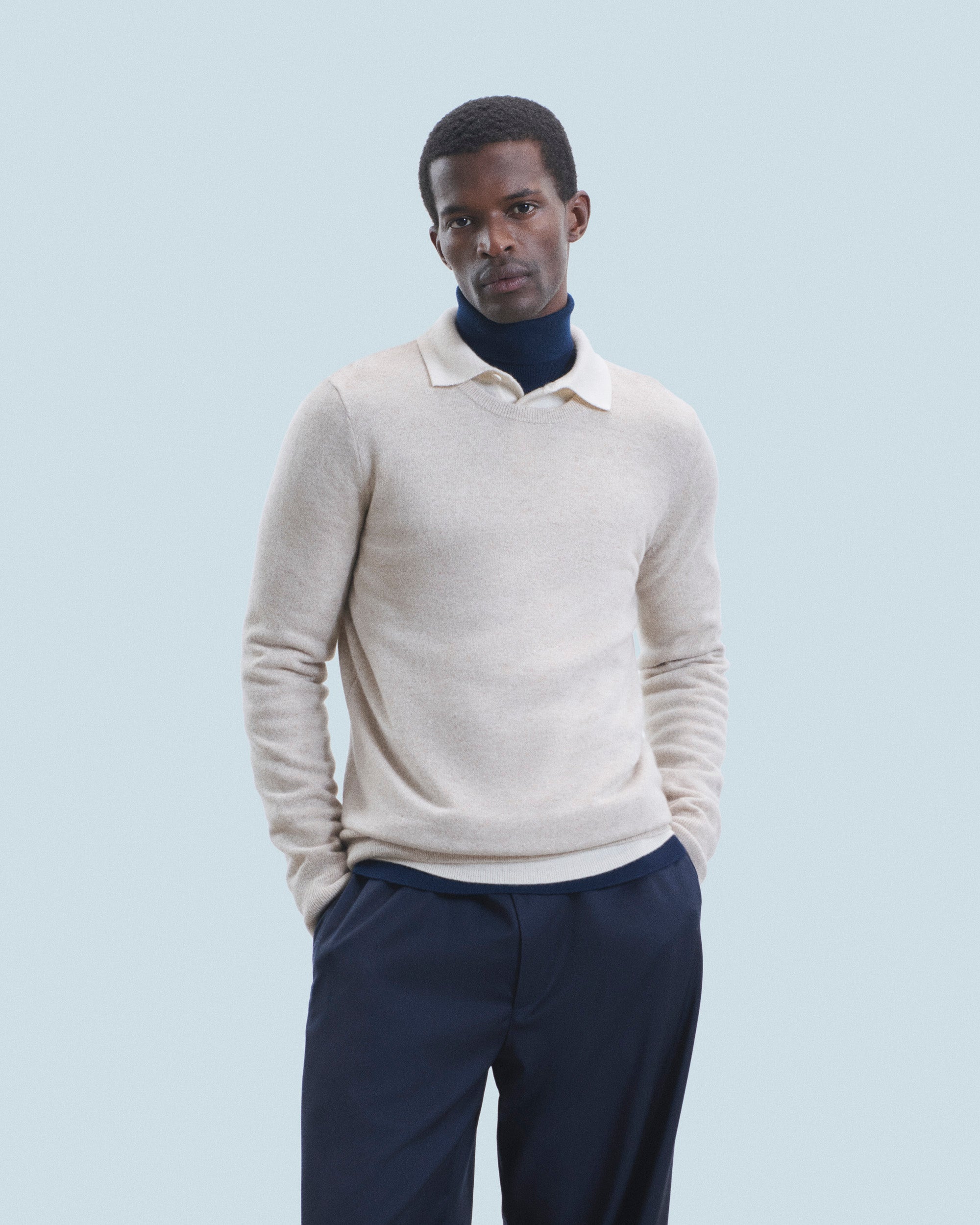 BEIGE MOULINE / NEW / QTY : 31 / Pull Col Rond Basique - Beige Mouline