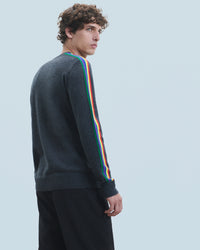 ANTHRACITE / NEW / QTY : 18 / Pull Col Rond Bandes Manches Multicolore - Anthracite