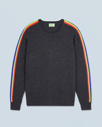ANTHRACITE / NEW / QTY : 18 / Pull Col Rond Bandes Manches Multicolore - Anthracite