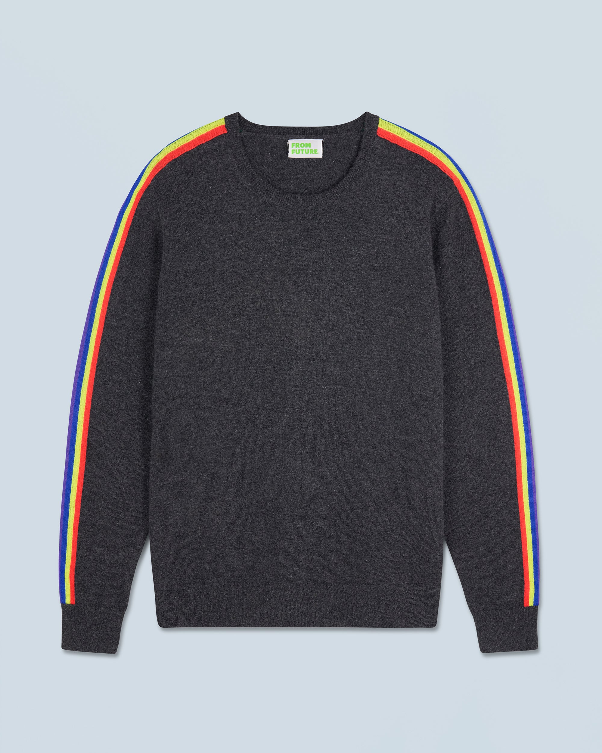 ANTHRACITE / NEW / QTY : 18 / Pull Col Rond Bandes Manches Multicolore - Anthracite