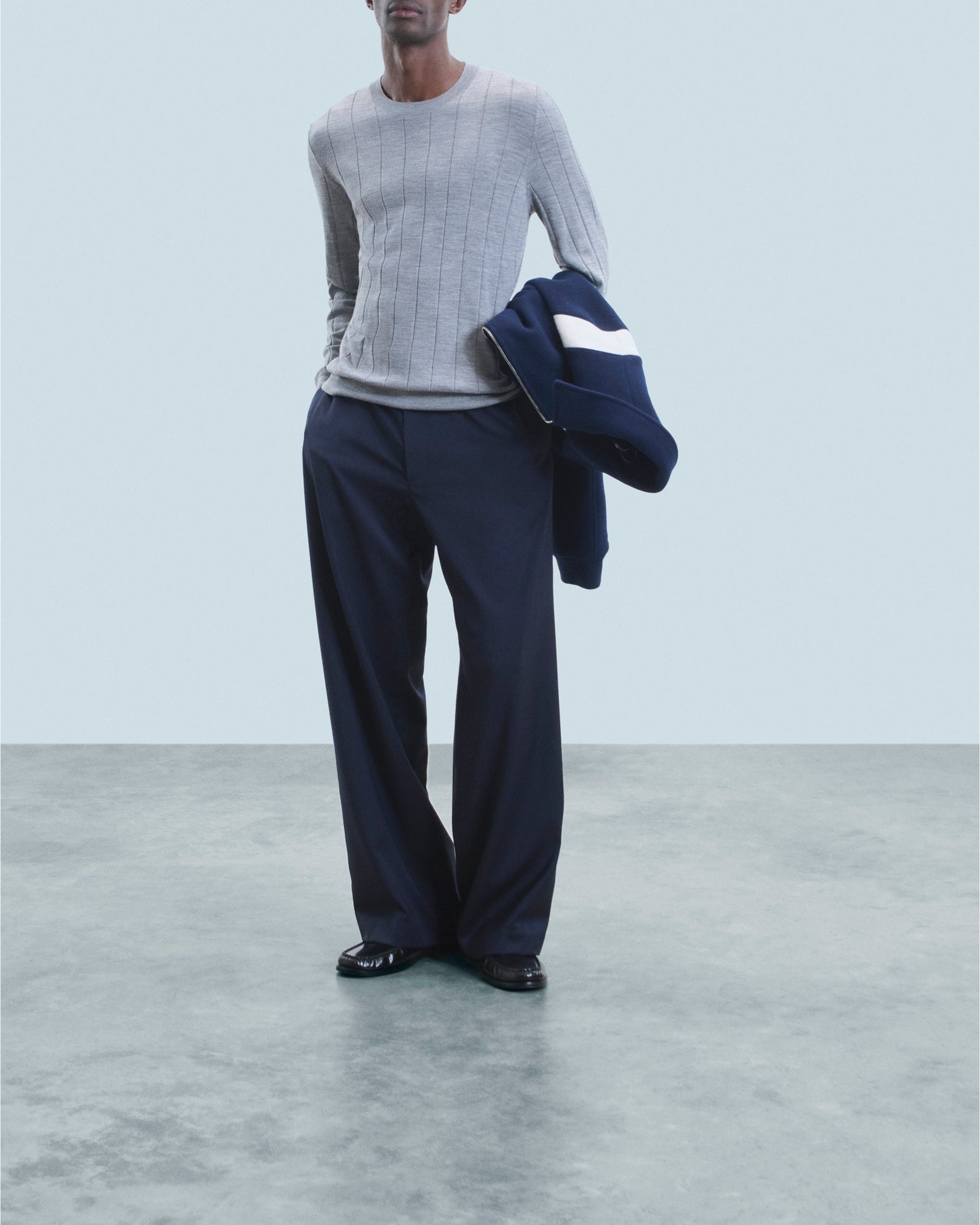 Pull à col rond en laine - Gris Chiné Foncé