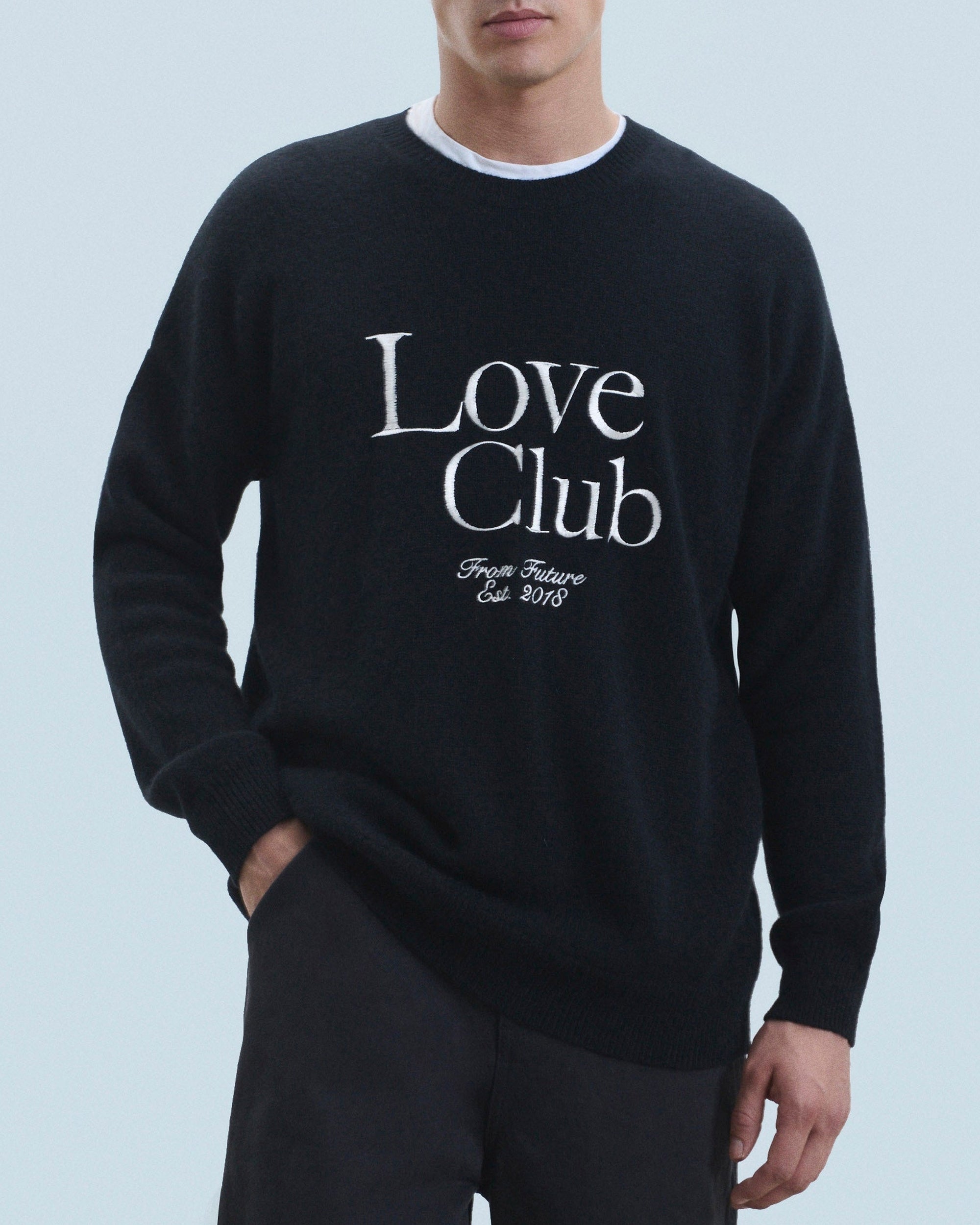 Pull à col rond Love Club en cachemire - Noir